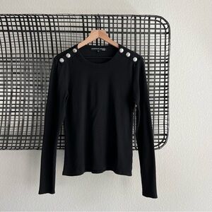 Veronica Beard Black Long Sleeve Top with Silver Buttons